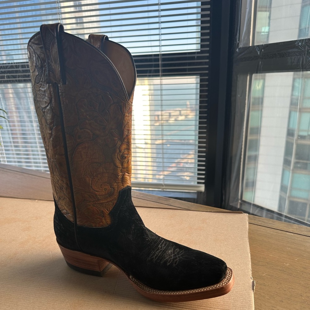 Black and Brown Hand Tooled Cowboy Boots